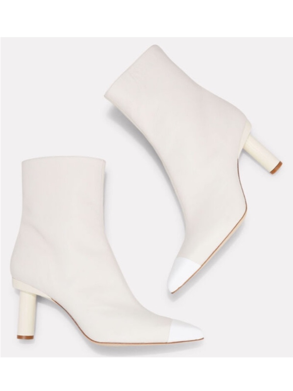Tibi “Grant” Pointed, Cap Toe White/Off White Heeled Ankle Boots. Size 39 1/2.